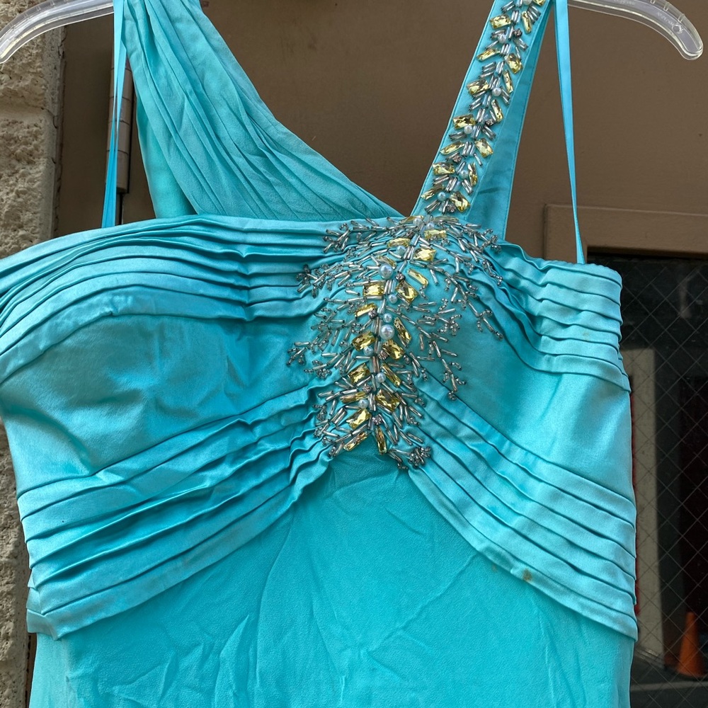 Nina Austin NWT Teal Green Bluish Gown Studded S
